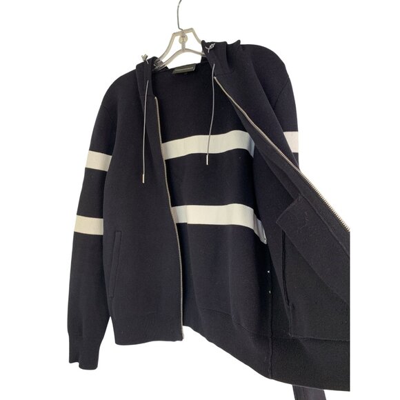 Emporio Armani Mens Hooded Sweater Jacket Size L Varsity Stripe Black RJ10617 - Picture 7 of 9